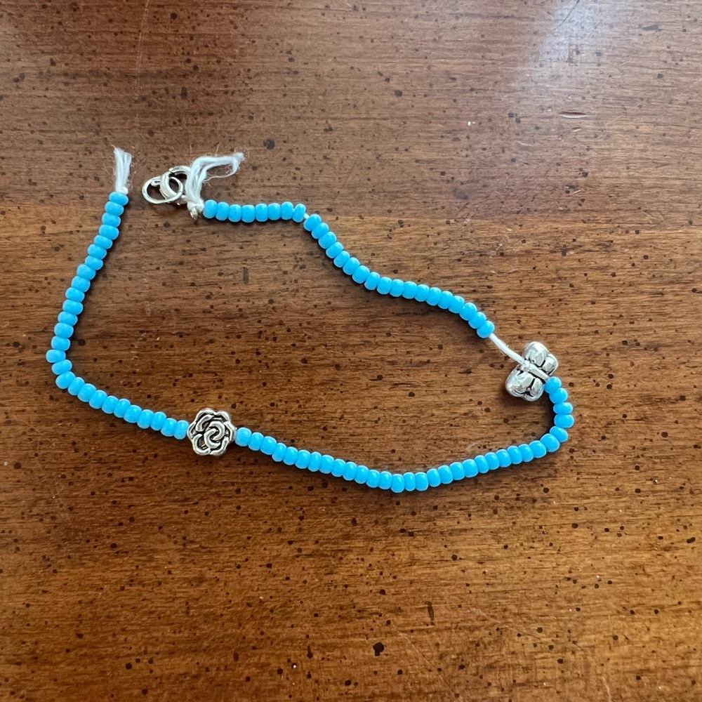 Blue Beaded Bracelet Rose Butterfly Charms Floral Summer Jewelry DIY Repair